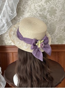 Vineyard Series Elegant Imitation Grape Jewelry Lace Ribbon Bowknot Pastoral Style Classic Lolita Straw Hat