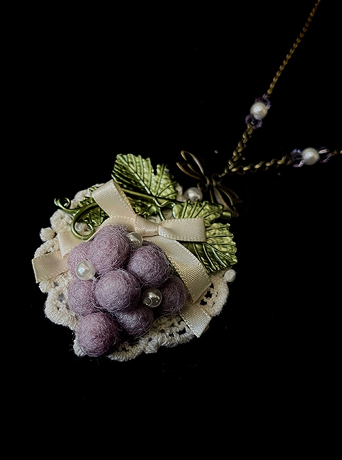 Simulated Grape Decoration Pendant Pearl Ribbon Bowknot Lace Pastoral Style Classic Lolita Necklace