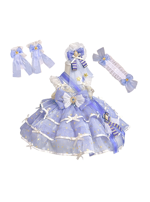 Ice Snow Galaxy Palace Princess Baby Cute Puffy Birthday Party Bowknot Lace Sweet Lolita Dress JSK