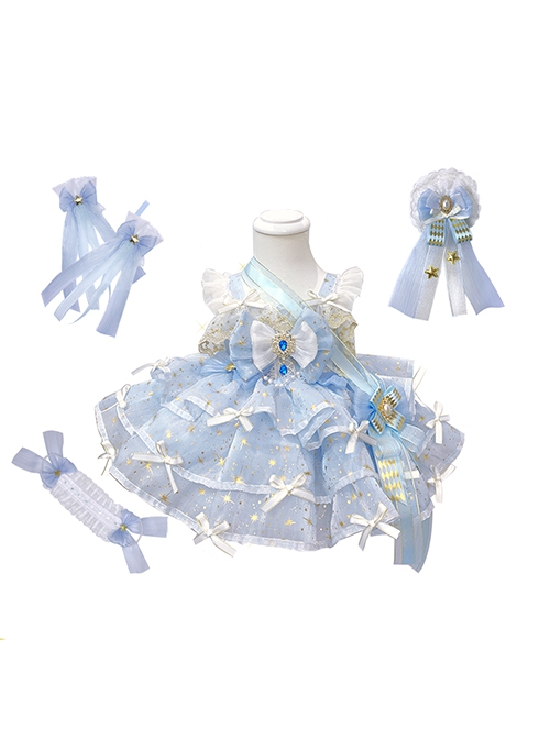 Ice Snow Galaxy Palace Princess Baby Cute Puffy Birthday Party Bowknot Lace Sweet Lolita Dress JSK