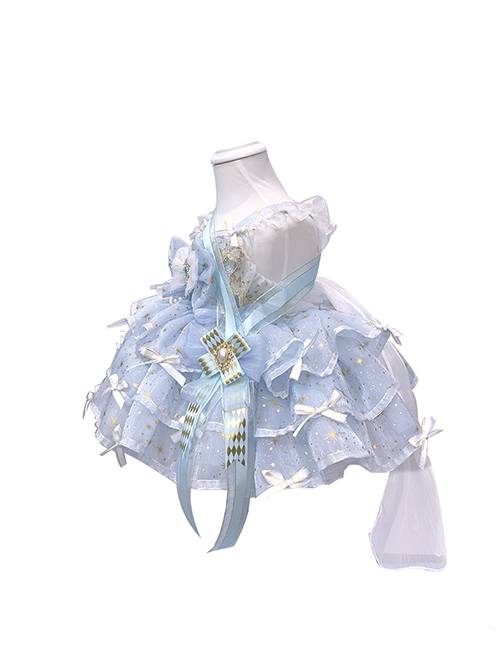 Ice Snow Galaxy Palace Princess Baby Cute Puffy Birthday Party Bowknot Lace Sweet Lolita Dress JSK