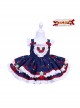 Retro Navy Blue Contrasting Colors Cherry Red Doll Bowknot Cute Lace Sweet Lolita Sleeveless Princess Kid Dress JSK