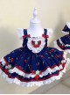 Retro Navy Blue Contrasting Colors Cherry Red Doll Bowknot Cute Lace Sweet Lolita Sleeveless Princess Kid Dress JSK