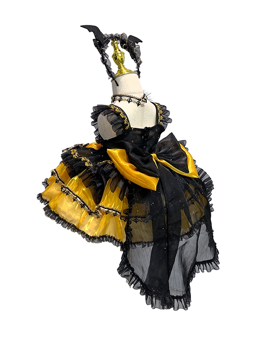 Halloween Black Yellow Pumpkin Little Devil Performance Costume Gothic Lolita Sleeveless Princess Dress JSK