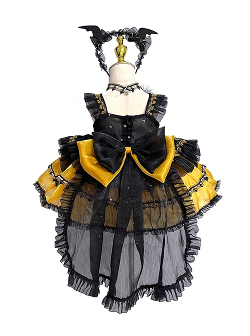 Halloween Black Yellow Pumpkin Little Devil Performance Costume Gothic Lolita Sleeveless Princess Dress JSK