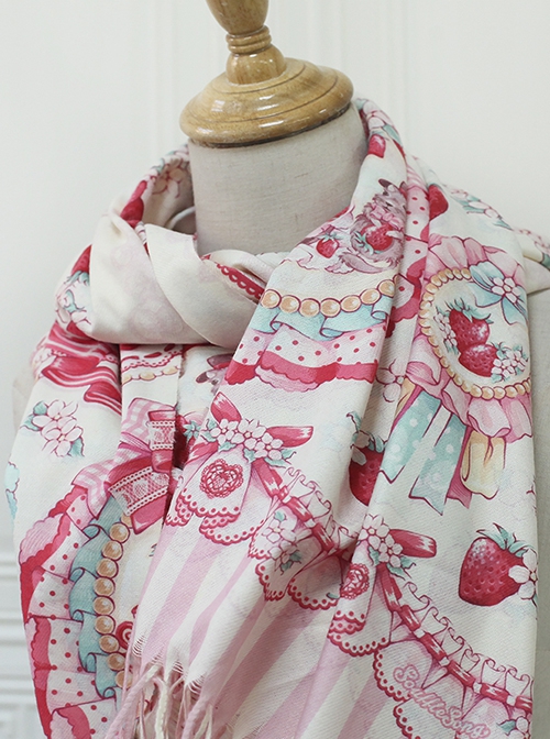 Strawberry Rabbit Series Imitation Cashmere Cultural Creative Cute Gift Sweet Lolita Apricot Thin Double Sides Scarf