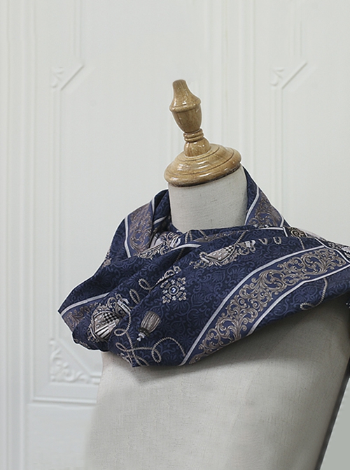 The Monte Cristo Earl Rabbit Series Dark Blue British Style Gothic Lolita Imitation Cashmere Thin Double Sides Scarf