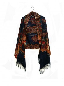 Rossetti Rose Series Deep Blue Imitation Cashmere Double Sides Retro Red European Court Print Classic Lolita Thin Scarf