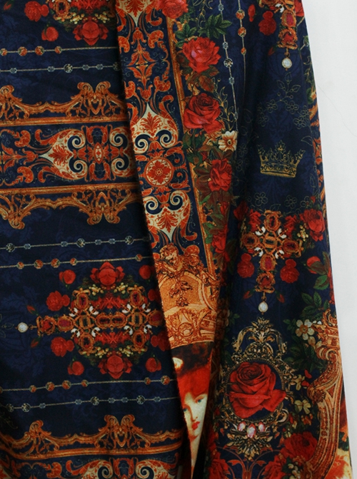 Rossetti Rose Series Deep Blue Imitation Cashmere Double Sides Retro Red European Court Print Classic Lolita Thin Scarf
