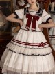 Navy One Series College Style Soft Adorable Navy Collar Stripe Bowknot Sweet Lolita Short Sleeves Long Dress