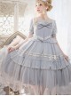 Navy One Series College Style Soft Adorable Navy Collar Stripe Bowknot Sweet Lolita Short Sleeves Long Dress