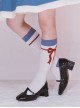 Peace Dove Series Navy Style Navy Blue White Ribbon Bowknot Versatile Sweet Lolita Cotton Knitted Calf Socks