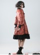 Love Rosehip Series Little Heart Shape Berry Red Plaid Print Spliced Black Lace Sweet Lolita Lamb Leg Sleeves Dress