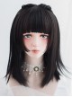 Harajuku Soft Girl Japanese Style Black Princess Cutting Flat Bangs Medium Long Straight Sweet Lolita Full Head Wig