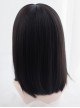 Harajuku Soft Girl Japanese Style Black Princess Cutting Flat Bangs Medium Long Straight Sweet Lolita Full Head Wig