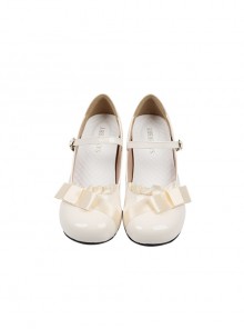 Jenny Gift Series French Ribbon Bowknot Small Square Toe Sweet Lolita Thin Shoelaces Soft Middle Heel Shoes