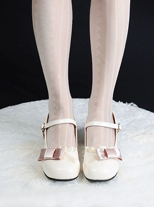 Jenny Gift Series French Ribbon Bowknot Small Square Toe Sweet Lolita Thin Shoelaces Soft Middle Heel Shoes