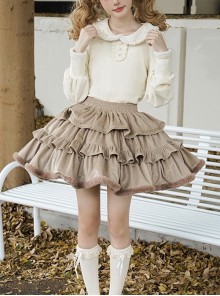Little Puffs Series Autumn Winter Daily Versatile Creamy Apricot Slim Fit Soft Warm Lantern Sleeves Sweet Lolita Shirt