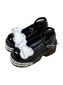 Spicy Small Bones Series Japanese Round Toe Thick Bottom Cool Harajuku Punk Style Plush Bone Rivet Uniform Shoes