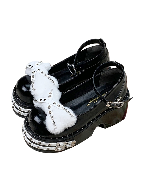 Spicy Small Bones Series Japanese Round Toe Thick Bottom Cool Harajuku Punk Style Plush Bone Rivet Uniform Shoes