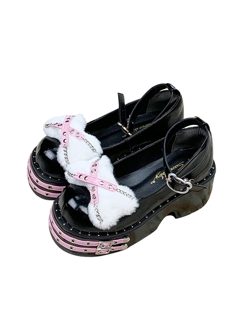 Spicy Small Bones Series Japanese Round Toe Thick Bottom Cool Harajuku Punk Style Plush Bone Rivet Uniform Shoes