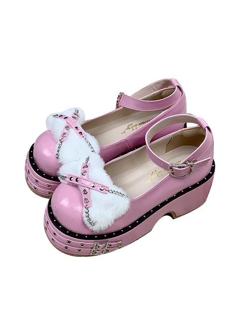 Spicy Small Bones Series Japanese Round Toe Thick Bottom Cool Harajuku Punk Style Plush Bone Rivet Uniform Shoes