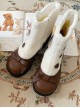 Bean Cake Series Cute Little Lamb Hooves Kawaii Fashion Wooden Buttons Bowknot Mid Heel Plush Boots
