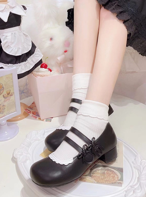 Little Sweet Tea Series Dessert Maid Cute Fork Spoon Decoration Sweet Lolita Shallow Mouth Round Head Shoes