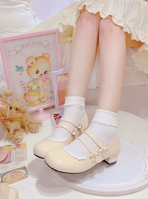 Little Sweet Tea Series Dessert Maid Cute Fork Spoon Decoration Sweet Lolita Shallow Mouth Round Head Shoes