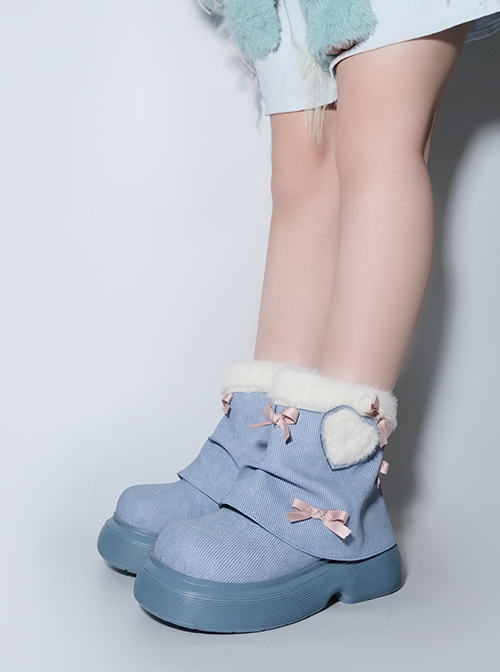 Ponyo baby series Sweet spicy vintage denim two wear plus velvet plush love sweet Lolita short boots