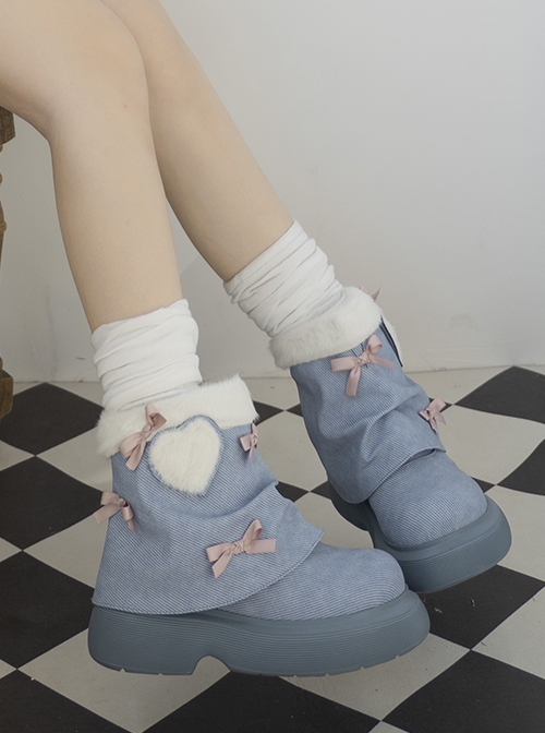 Ponyo baby series Sweet spicy vintage denim two wear plus velvet plush love sweet Lolita short boots