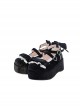 Kirishima Rose Series Velvet Retro Lace Bowknot Round Toe Platform Wedges Sweet Lolita Doll Platform Shoes