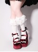 Kirishima Rose Series Velvet Retro Lace Bowknot Round Toe Platform Wedges Sweet Lolita Doll Platform Shoes