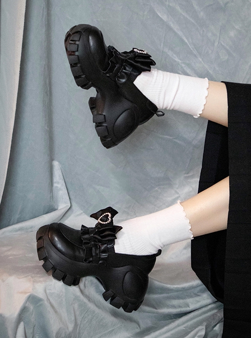 Japanese Harajuku Style Sweet Spicy Cool Black Dad Shoes Punk Gothic Uniform Platform Shoes