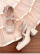 Elegant Square Head Classic Lolita Leather Ballet Style Cross Strap Bowknot Thick High Heels Shallow Mouth Shoes