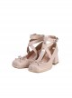 Elegant Square Head Classic Lolita Leather Ballet Style Cross Strap Bowknot Thick High Heels Shallow Mouth Shoes
