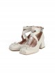 Elegant Square Head Classic Lolita Leather Ballet Style Cross Strap Bowknot Thick High Heels Shallow Mouth Shoes