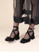 Elegant Square Head Classic Lolita Leather Ballet Style Cross Strap Bowknot Thick High Heels Shallow Mouth Shoes