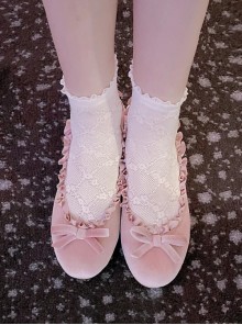 Japanese Gentleness Vintage French Style Bowknot Velvet Shallow Mouth Sweet Lolita Mid Heel Shoes