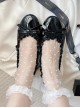 Vintage Elegant French Style Bowknot Patent Leather Glossy Ruffles Shallow Mouth Sweet Lolita Mid Heel Shoes