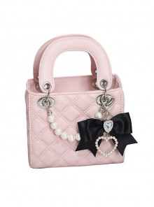Landmine Girl Harajuku Style Sweet Cool Pearl Chain Diamond Check Elegant Princess Diana Bag Sweet Lolita Handbag