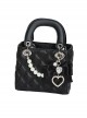 Landmine Girl Harajuku Style Sweet Cool Pearl Chain Diamond Check Elegant Princess Diana Bag Sweet Lolita Handbag