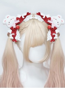 Versatile Daily Ruffles Lace Polka Dots Bowknot Strawberry Sweet Lolita Plush Bunny Hairpin