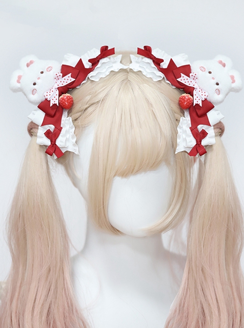 Versatile Daily Ruffles Lace Polka Dots Bowknot Strawberry Sweet Lolita Plush Bunny Hairpin