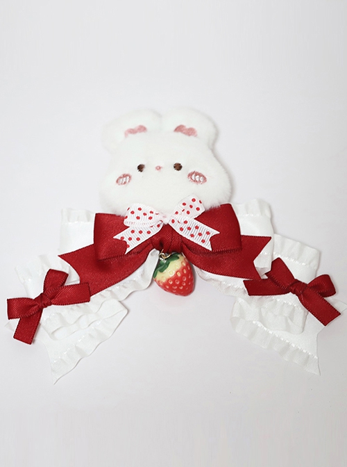 Versatile Daily Ruffles Lace Polka Dots Bowknot Strawberry Sweet Lolita Plush Bunny Hairpin