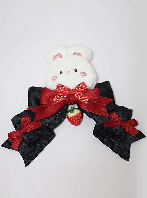 Versatile Daily Ruffles Lace Polka Dots Bowknot Strawberry Sweet Lolita Plush Bunny Hairpin