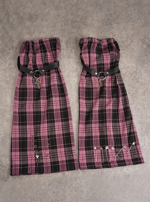 Harajuku Style Subculture Landmine Girl Cross Belt Handmade Big Plaid Sweet Lolita Long Tube Leg Covers