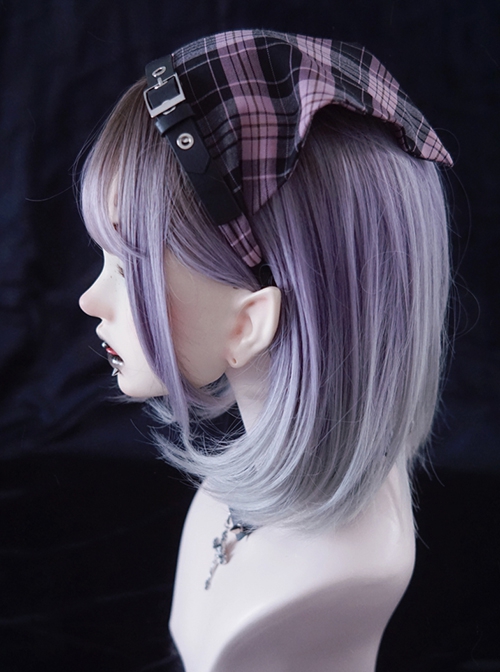 Subculture Cool Stylish Black Pink Plaid Love Leather Buckle Handmade Sweet Lolita Triangular Scarf Headband