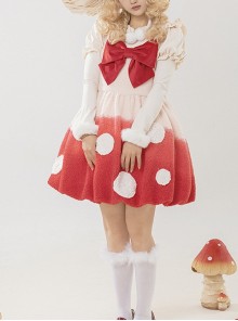 Mushroom Force Series Autumn Winter Big Bowknot Lamb Wool Mushroom Shape Sweet Lolita Sleeveless Dress