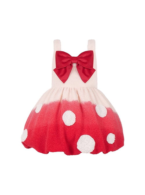 Mushroom Force Series Autumn Winter Big Bowknot Lamb Wool Mushroom Shape Sweet Lolita Sleeveless Dress